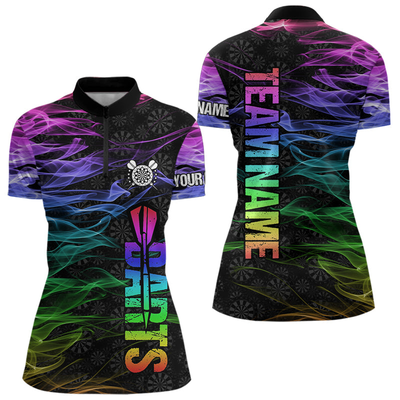 Individuelles Regenbogen Flamme Rauch Dart Damen Quarter Zip Shirt – Team Dart Trikot TDM3886