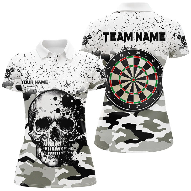 Individuelles Schwarz Weißes Grunge Camo Skelett Herren Poloshirt, Dart Teamtrikot TDM1994