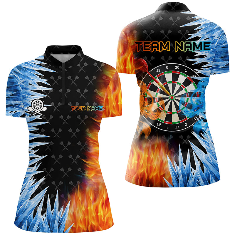 Personalisierte Dartscheibe Eis & Feuer 3D Damen Dartshirt – Individuelle Teamtrikots TDM2474