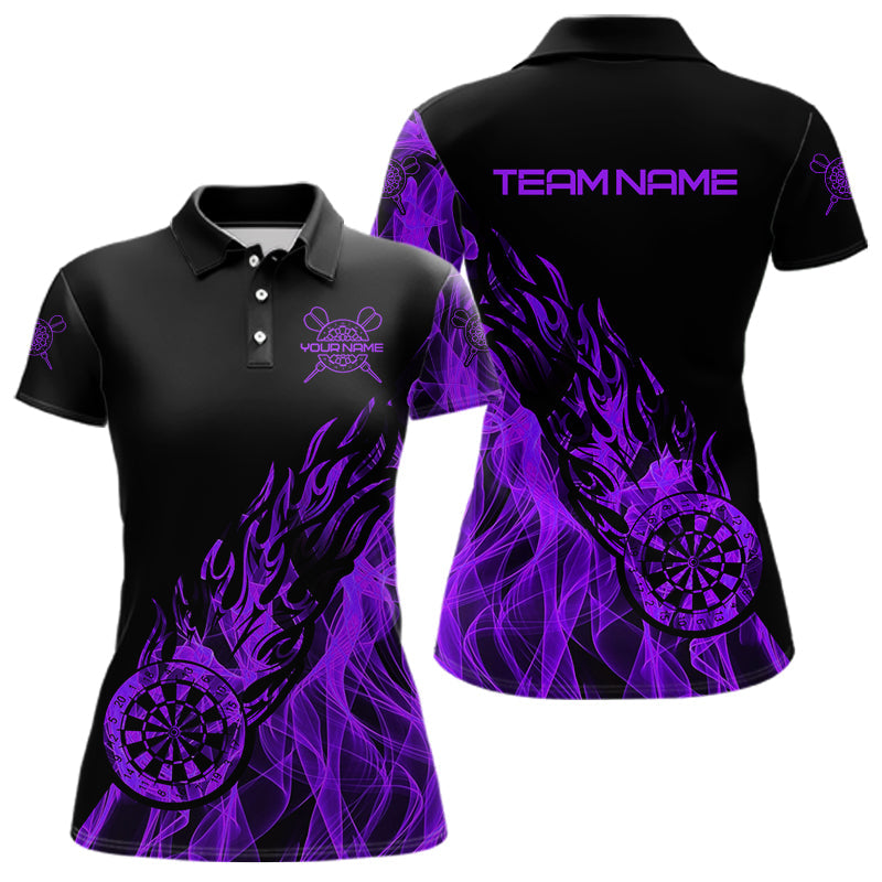 Individuelles Schwarz-Lila Dartbrett Feuerflamme Poloshirt für Damen, Darts-Shirt Dart-Trikot TDM3409