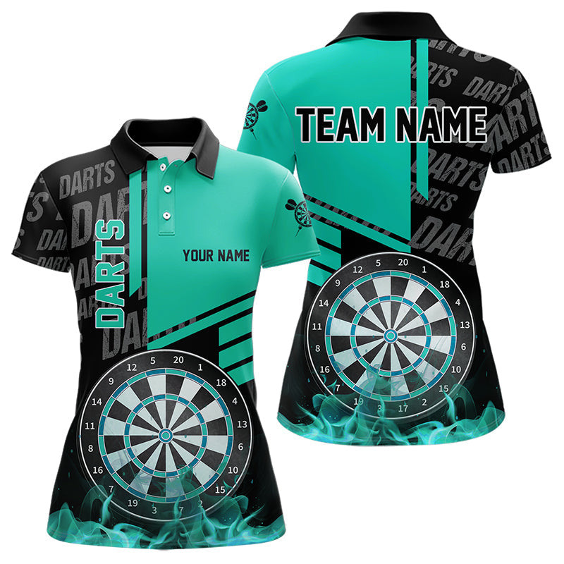 Schwarz und Türkis Damen-Dartshirts, personalisierte Dartliga-Teamtrikots TDM3413
