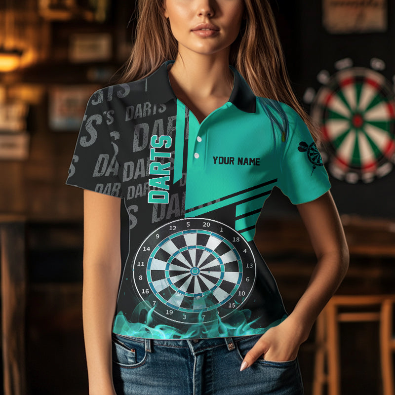 Schwarz und Türkis Damen-Dartshirts, personalisierte Dartliga-Teamtrikots TDM3413