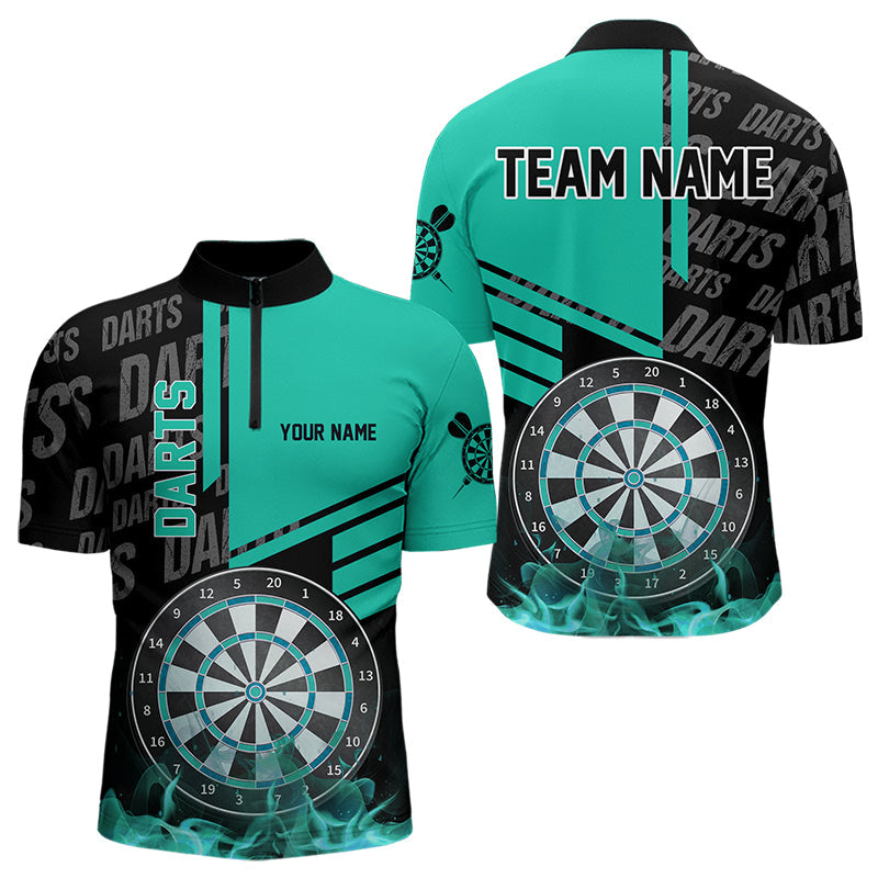 Schwarz Und Türkis Darts Shirts Für Herren Maßgeschneiderte Darts Liga Teamtrikots Polo & 1/4 Reißverschluss TDM3413