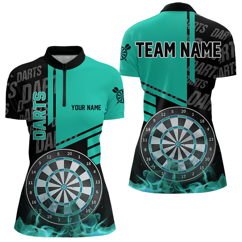 Schwarz und Türkis Damen-Dartshirts, personalisierte Dartliga-Teamtrikots TDM3413