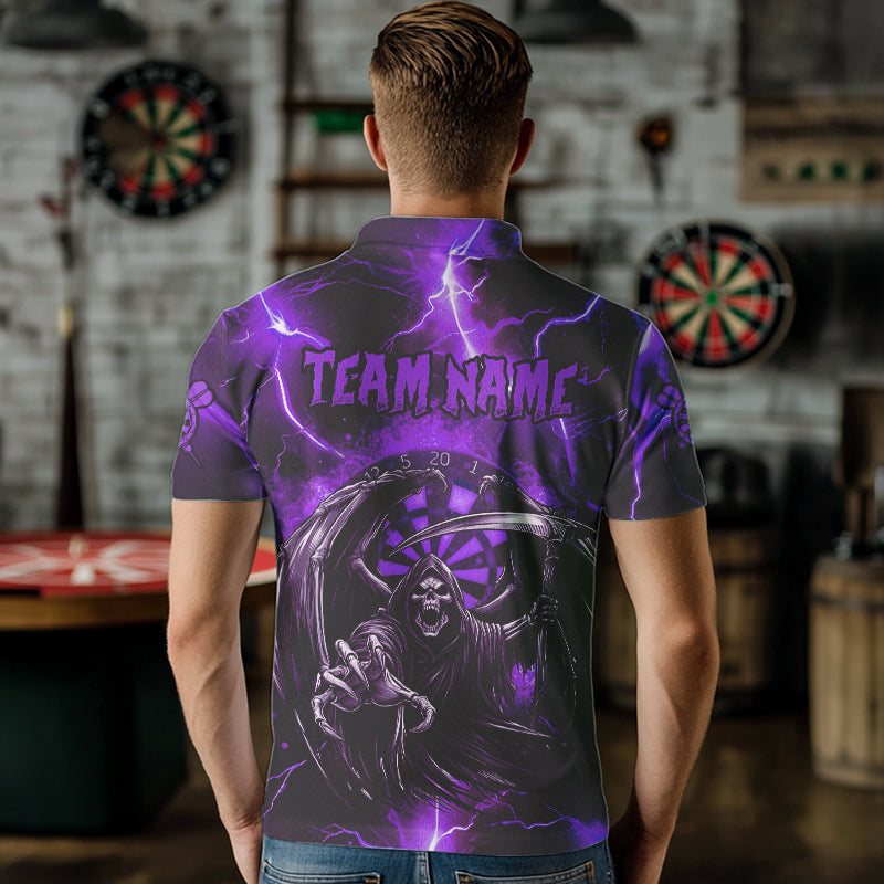 Lila Todes-Skelett Maßgeschneiderte Donner Blitz Herren Dartshirts, 3D Darts Teamtrikots TDM3550