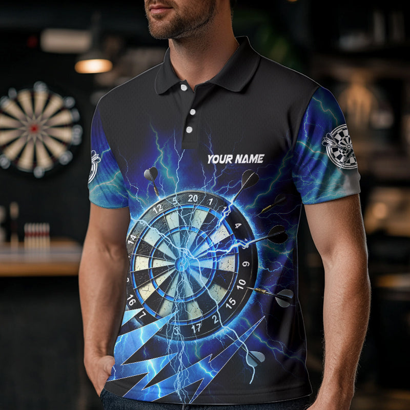 Personalisierte Blaue 3D Dartboard Gewitter Sturm Beleuchtung Herren Dartshirts Team Darttrikots TDM3553