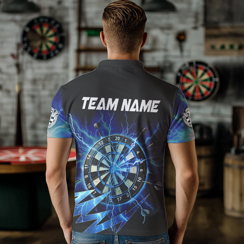 Personalisierte Blaue 3D Dartboard Gewitter Sturm Beleuchtung Herren Dartshirts Team Darttrikots TDM3553