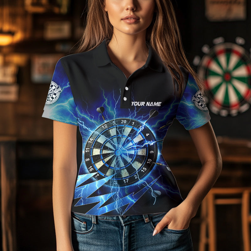 Blaues Dartboard Sturm Blitz Dartshirts für Damen, personalisierte Darttrikots TDM3553