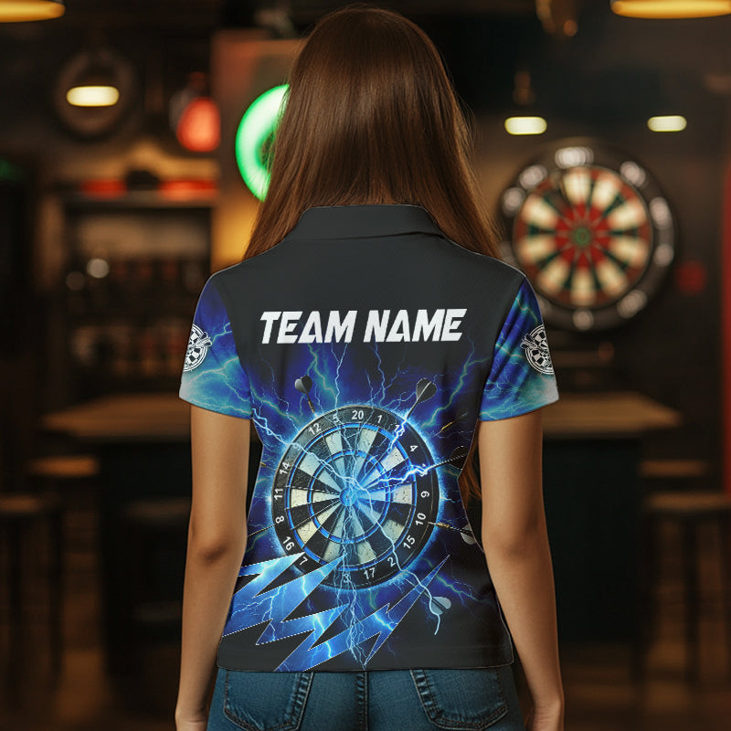 Blaues Dartboard Sturm Blitz Dartshirts für Damen, personalisierte Darttrikots TDM3553