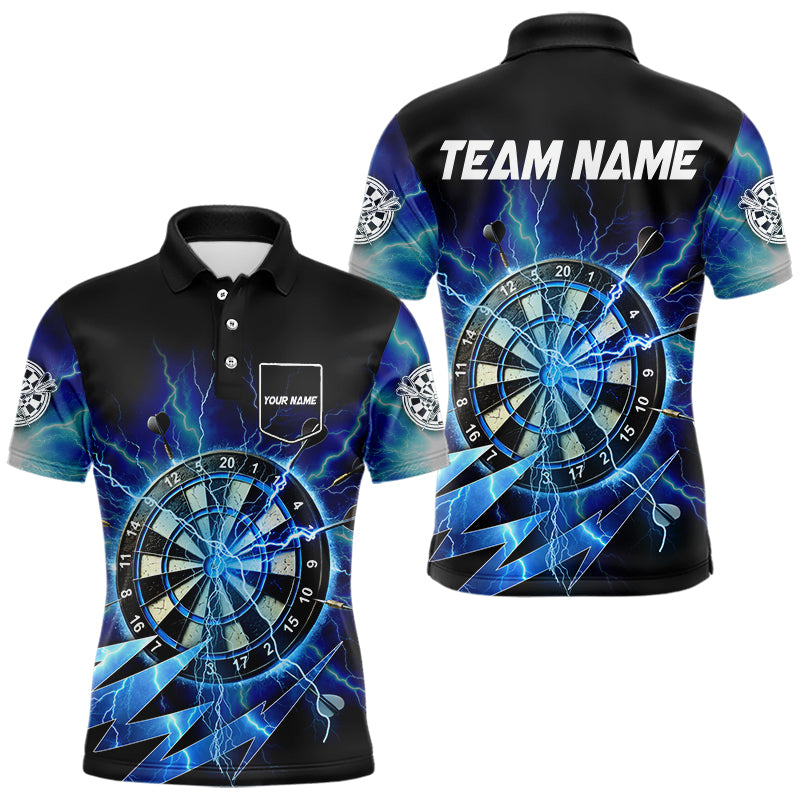 Personalisierte Blaue 3D Dartboard Gewitter Sturm Beleuchtung Herren Dartshirts Team Darttrikots TDM3553