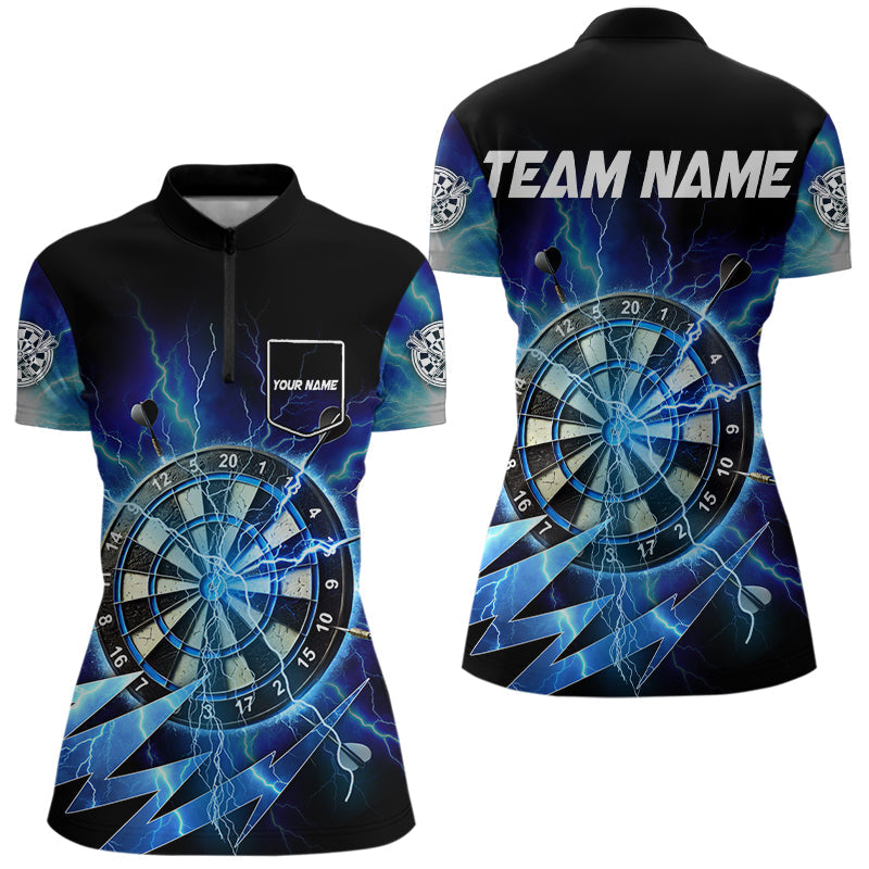 Blaues Dartboard Sturm Blitz Dartshirts für Damen, personalisierte Darttrikots TDM3553