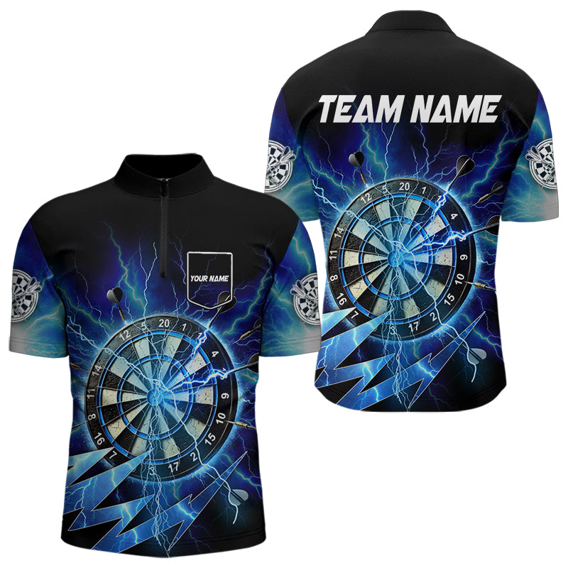 Personalisierte Blaue 3D Dartboard Gewitter Sturm Beleuchtung Herren Dartshirts Team Darttrikots TDM3553