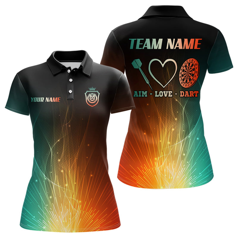 Individuelles Feuer Leuchtendes Licht Ziel Liebe Dart-Poloshirt für Damen – Lustige Dart-Trikots TDM3713