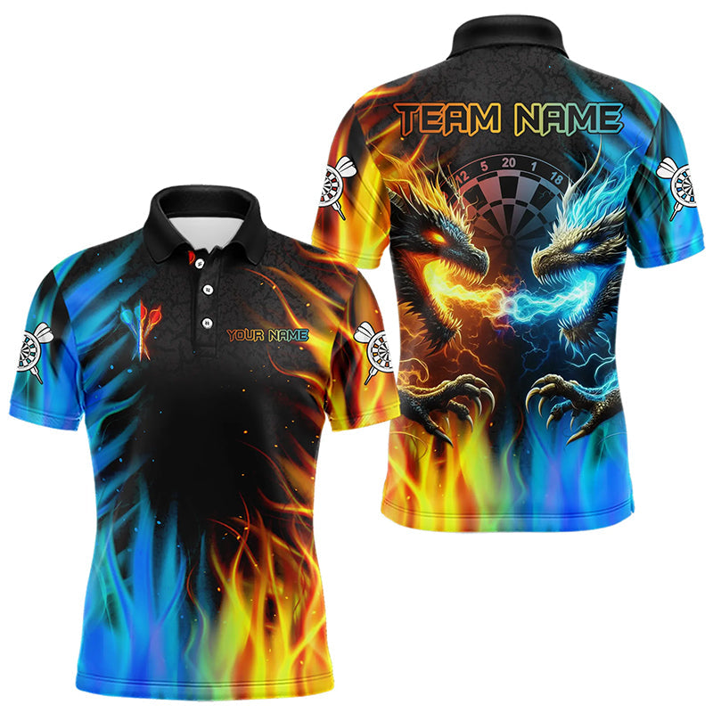 Personalisierter Drache Wasser Feuer 3D Dart Polo & Viertelreißverschluss, Herren Dartshirts Darttrikots TDM3213