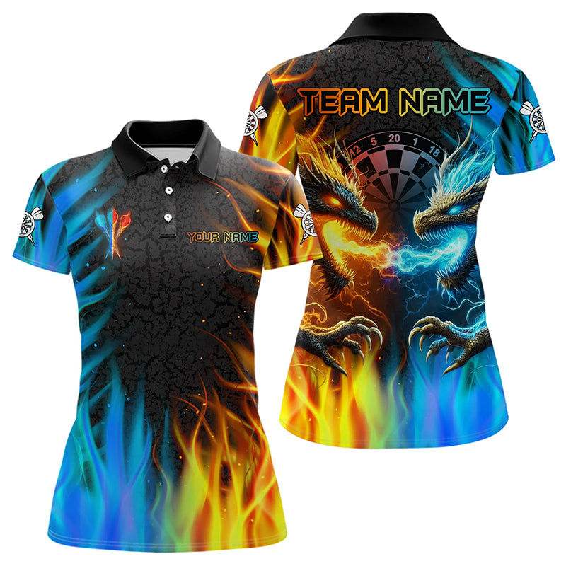 Drache Wasser Feuer 3D Dartpolo & 1/4 Reißverschluss personalisierte Dartshirts für Damen, Darttrikots TDM3213