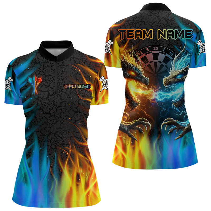 Drache Wasser Feuer 3D Dartpolo & 1/4 Reißverschluss personalisierte Dartshirts für Damen, Darttrikots TDM3213