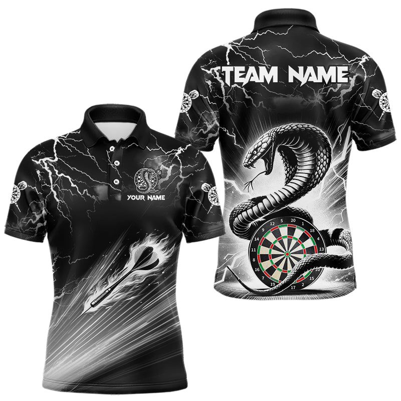 Individuelles Weißes und Schwarzes Donner Blitz Kobra Schlange Dart Poloshirt Für Herren – Dart-Teamtrikot TDM3721