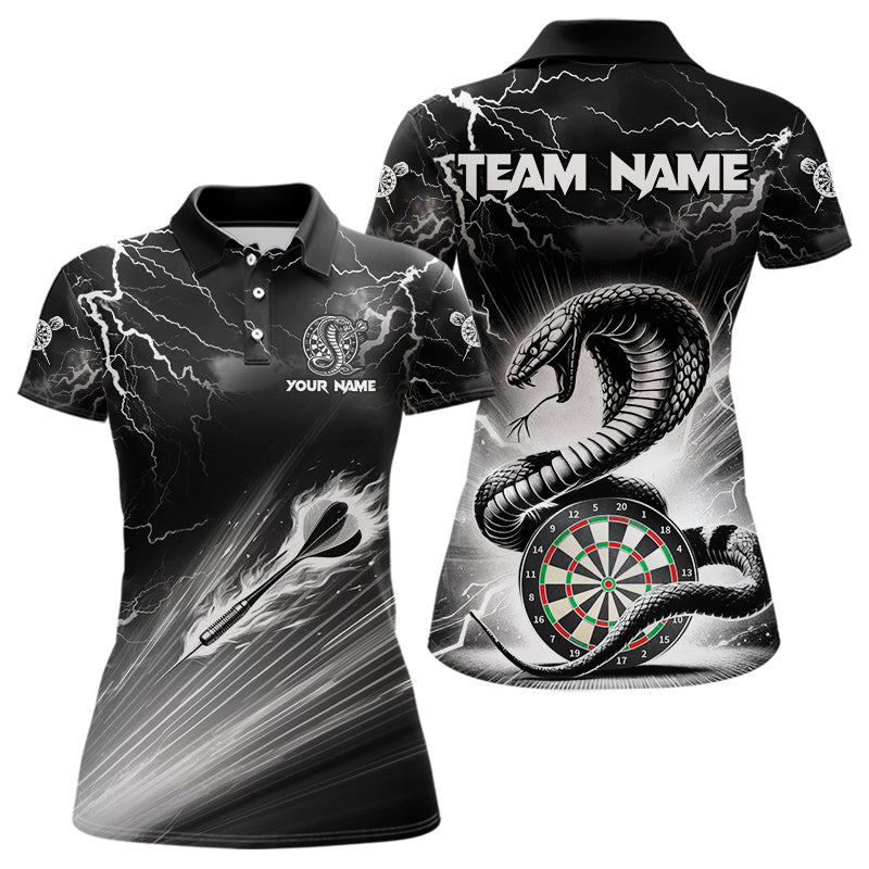 Individuelles Weiß und Schwarzes Donner Blitz Kobra Schlange Dart-Poloshirt für Damen – Dart-Team-Trikot TDM3721