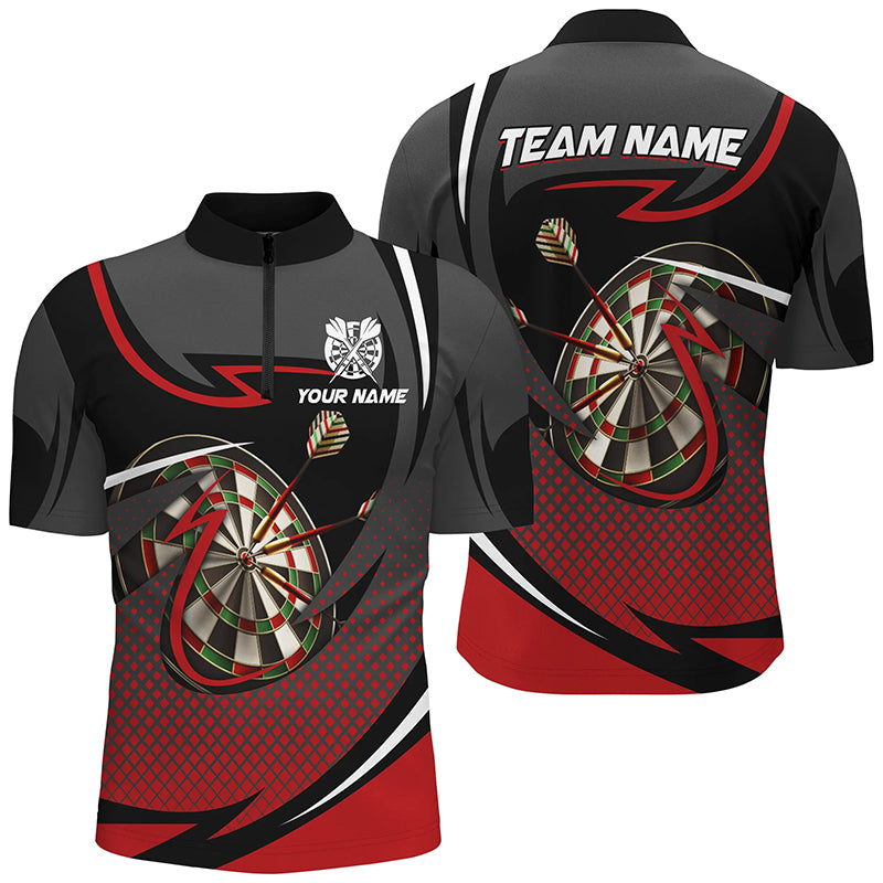 Rotes Dartboard Herren Shirt mit Viertelreißverschluss, Dart Team Trikot Outfit TDM1821
