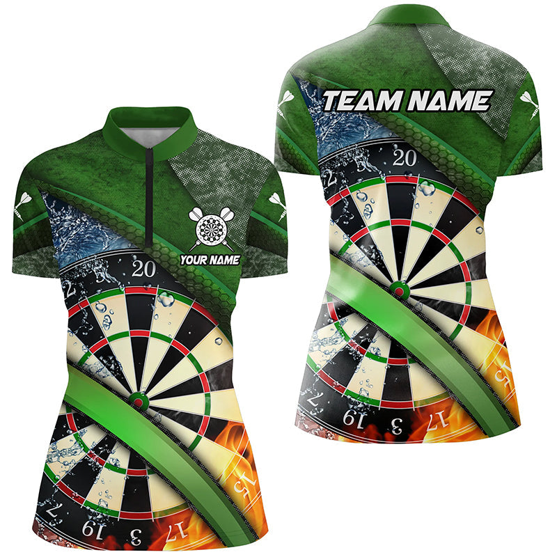 Individuelles Grünes Dartboard Feuer und Wasser Damen Quarter Zip Shirt, Dart Team Trikot TDM1247