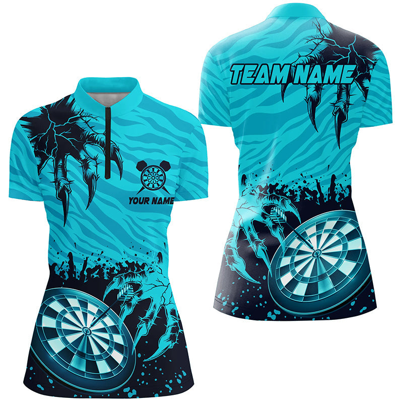 Lustiges Claw Dartboard türkises Dart Quarter Zip Shirt für Damen, Dart Team Liga Shirt TDM1459