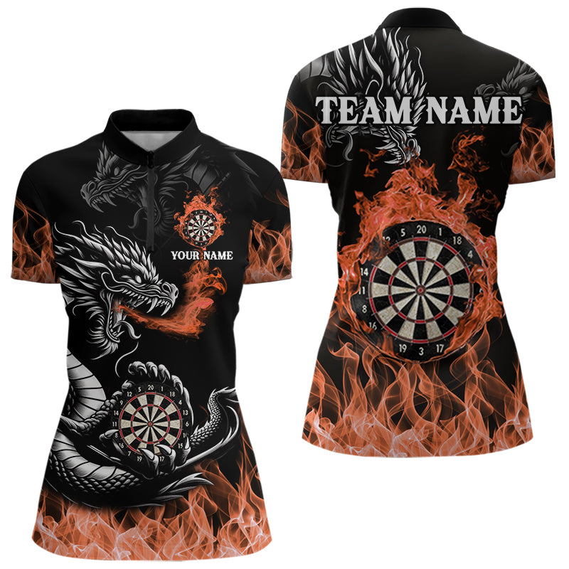 Personalisierte Orange Flaming-Dragon Dartshirts Für Damen – Teamtrikot Polo & 1/4 Zip TDM4593