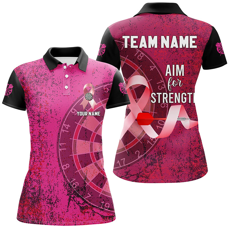 Individuelles Pink Ribbon Ziel Für Stärke Herren Dart Poloshirt, Brustkrebs Darttrikot TDM2508