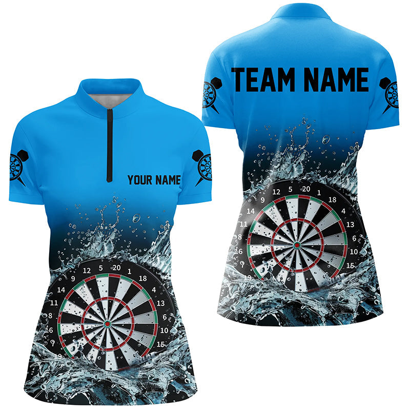 Individuelles blaues Dartboard im Wasser Dart Quarter Zip Shirt für Damen, Dart Teamkleidung TDM1464