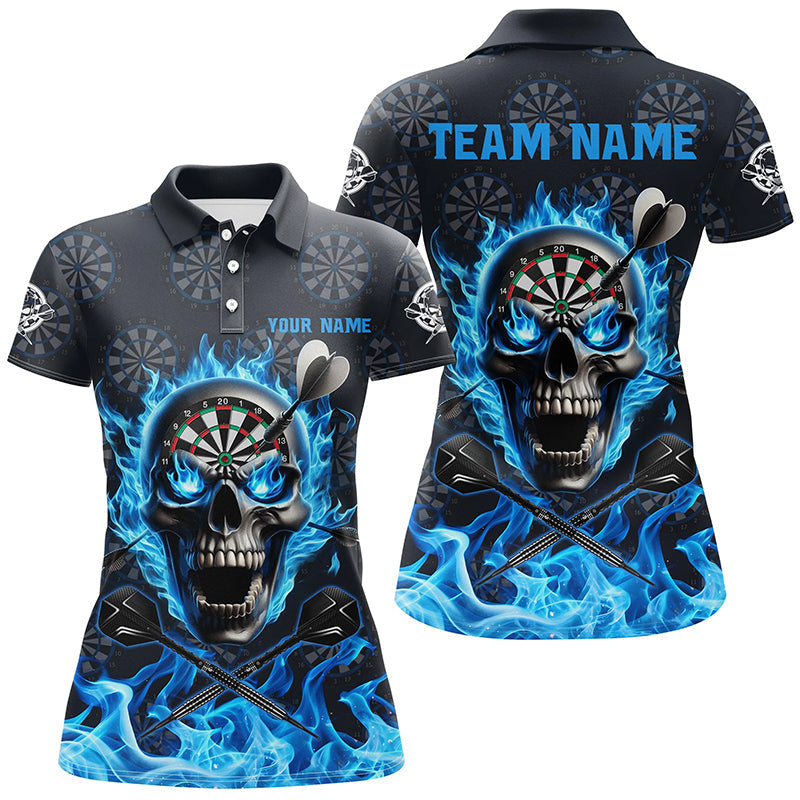 Individuelles Blaues Skelett Feuerflamme Dart Poloshirt Für Herren, Darttrikot Für Team TDM2517