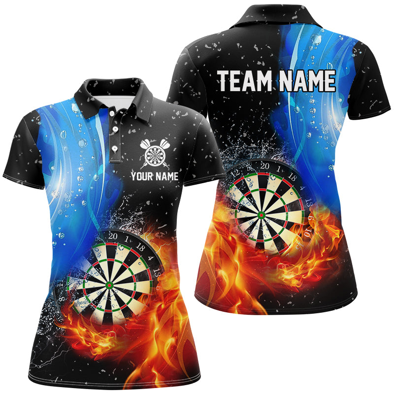 Individuelles Dartboard Feuer und Wasser Dart Poloshirt für Damen, Schwarzes Grunge Dart Trikot TDM2770