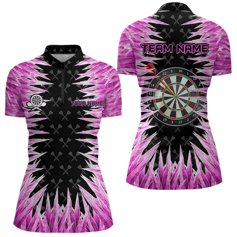 Individuelles Dartbrett Pink Icy Dart Damen Quarter Zip Shirt, Cooles Dart Trikot Team TDM3583