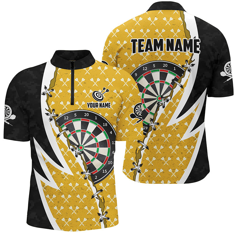 Individuelles Schwarz-Gelbes Dartboard Herren Shirt mit Viertelreißverschluss, Dart Team Trikot TDM1255