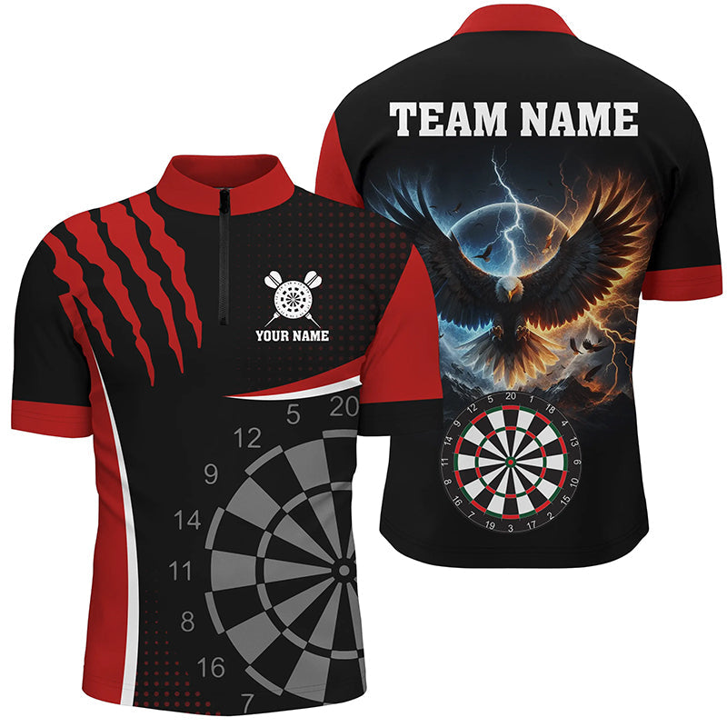 Individuelles Adler Dartboard Donner Blitz Herren Shirt mit Viertelreißverschluss, Rotes Dart Trikot TDM1260