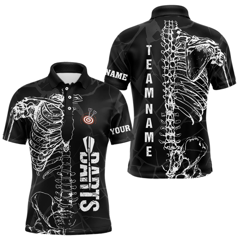 Individuelles Weißes Skelett Schwarzes Grunge Dart Poloshirt Für Herren – Lustige Darttrikots TDM3746