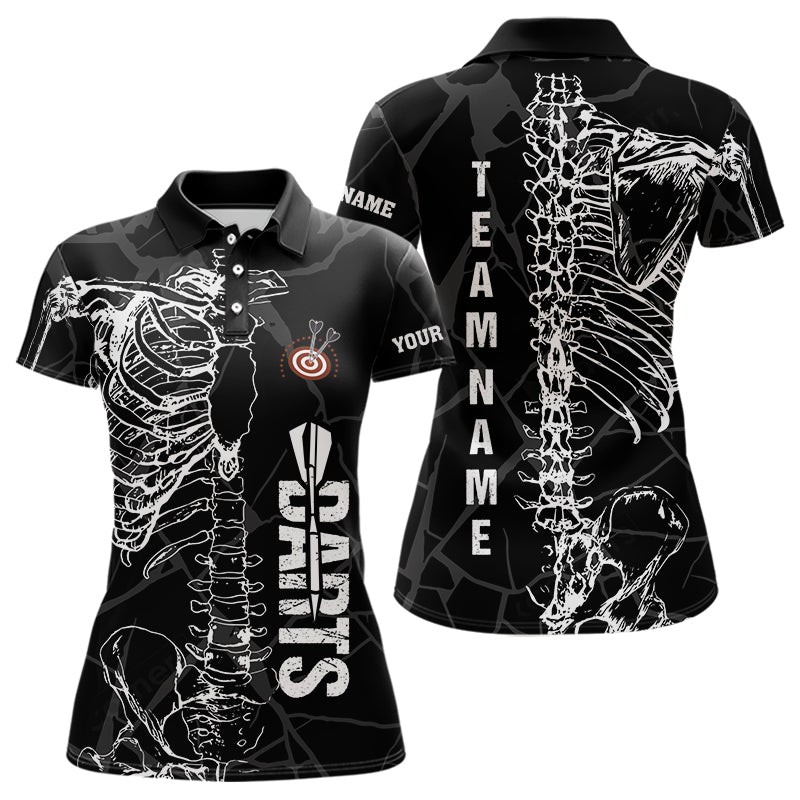 Individuelles Weißes Skelett Schwarzes Grunge Dart-Poloshirt für Damen – Lustige Dart-Trikots TDM3746