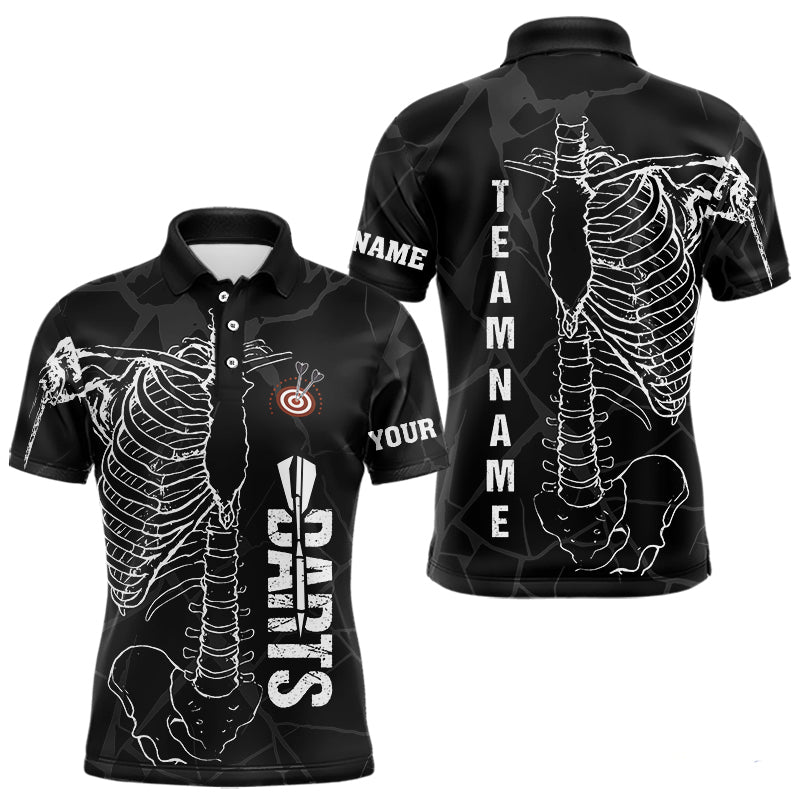 Individuelles Weißes Skelett Schwarzes Grunge Dart Poloshirt Für Herren – Lustige Darttrikots TDM3746