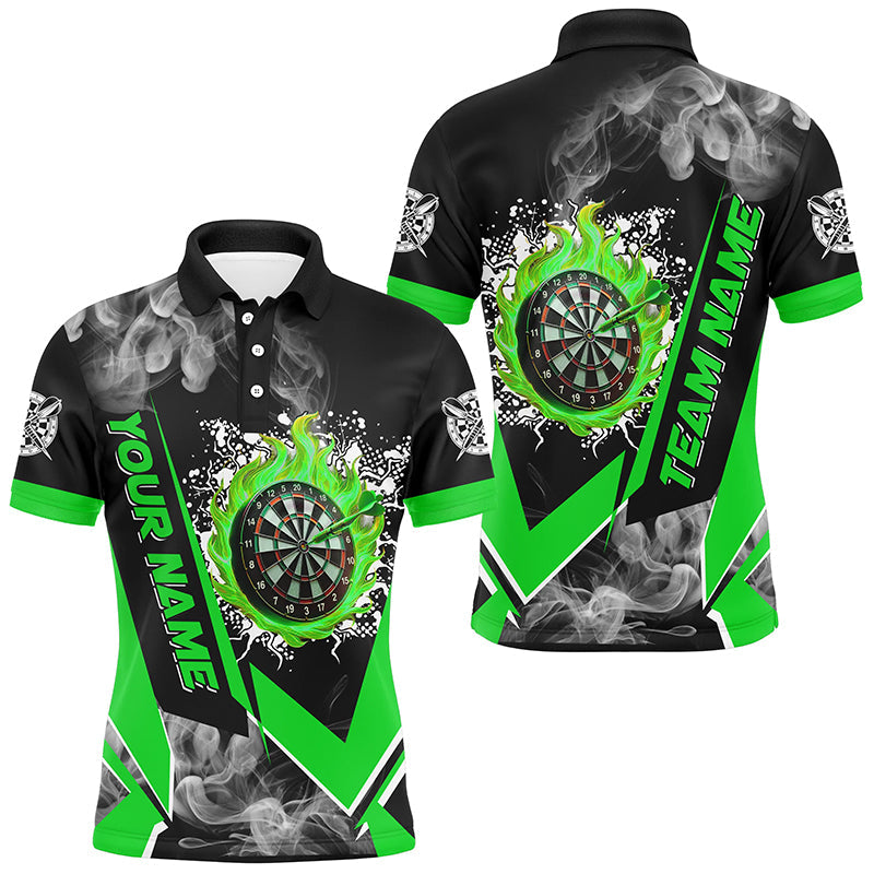 Personalisierte Dartboard Feuer Flamme Rauch Maßgeschneiderte Herren Dartshirts, Darts Teamtrikots | Grün TDM3009