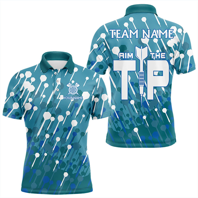 "Aim The Tip"-Pfeilmuster individuelles Dart-Poloshirt für Herren, blaues Dart-Teamtrikot TDM3246