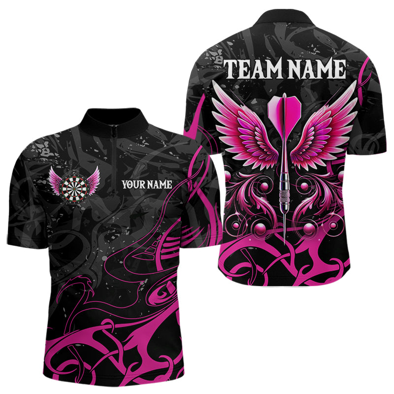 Personalisierte Pink-Schwarz Darts Pfeil & Flügel Shirts für Herren – Teamtrikots nach Wunsch TDM3596