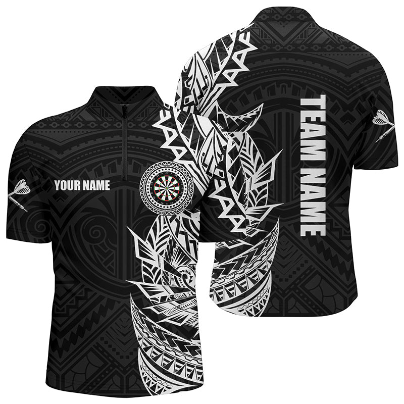 Individuelles Schwarz Weiß Tribal Darts Dart Herren Shirt mit Viertelreißverschluss, Team Dart Trikot TDM2782