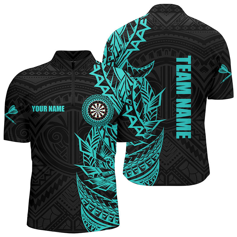 Personalisierter Türkis Tribal Darts Polo & Viertelreißverschluss Maßgeschneiderte Herren Dartshirts Darttrikots TDM2783