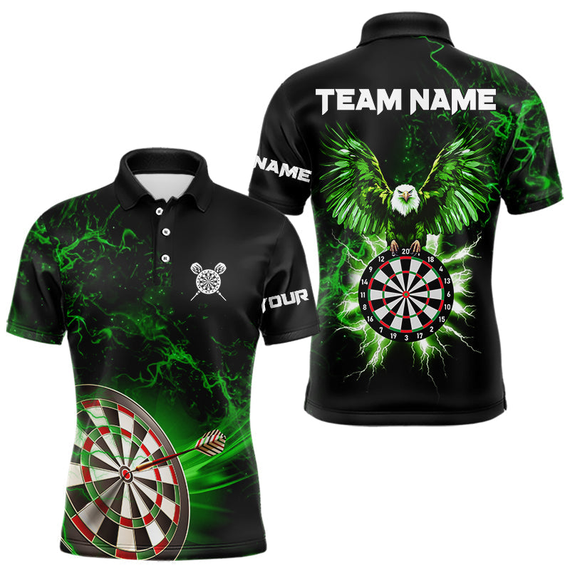 Individuelles Schwarzes Grünes Dartbrett Donner Blitz Adler Dart Poloshirt Für Herren – Darttrikot TDM3763