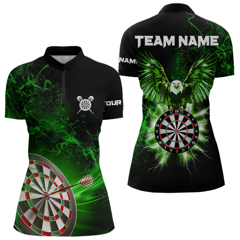 Individuelles Schwarz-Grün Dartbrett Donner Blitz Adler Dart Damen Quarter Zip Shirt – Dart Trikot TDM3763
