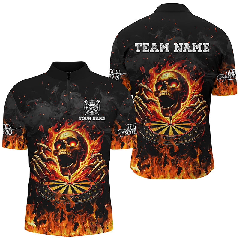 Individuelles Fire Skull Flame Dartboard Dart Herren Shirt mit Viertelreißverschluss, Dart Team Trikot TDM2280