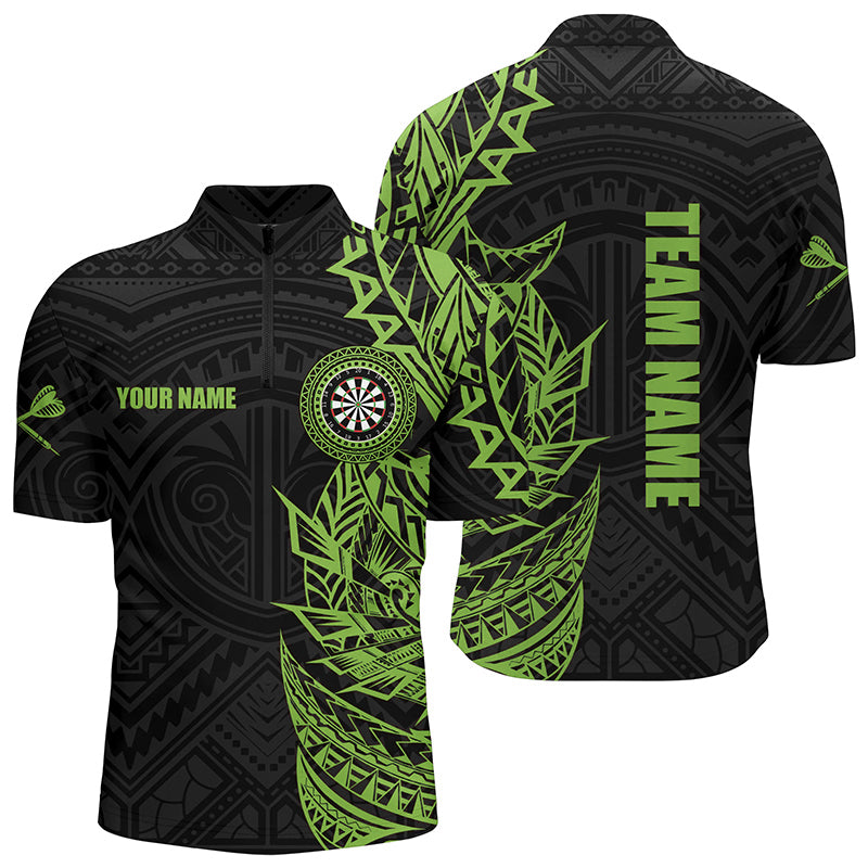 Grünes Tribal Darts Herren Shirt mit Viertelreißverschluss, Individuelles Dart Shirts für Herren, Dart Trikots TDM3265