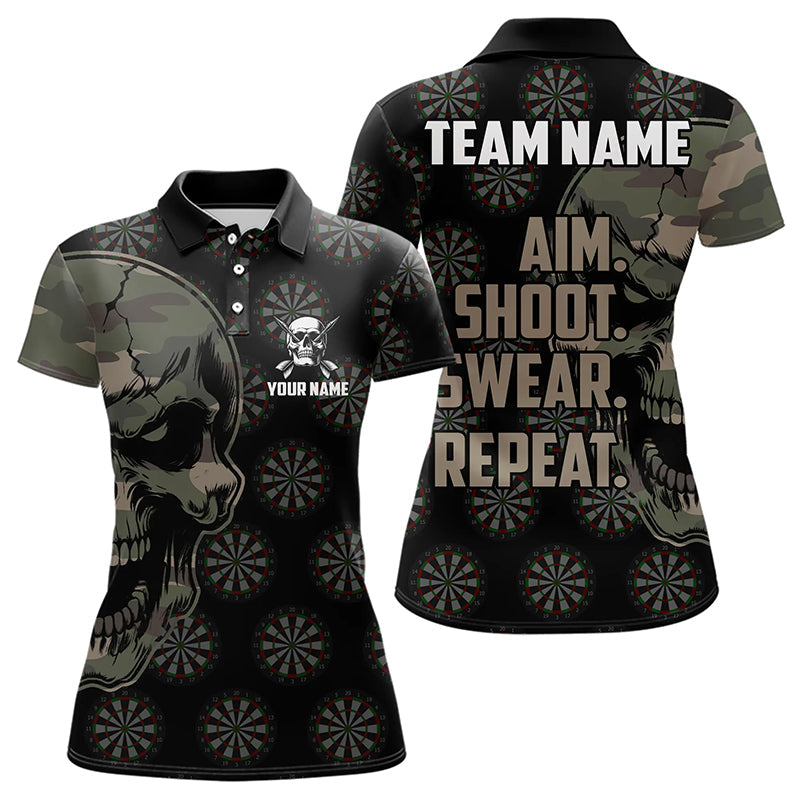 Lustiges Tarnmuster Darts Totenkopf Ziel Schuss Fluch Wiederholung personalisiertes Damen-Dartshirt, Vintage-Darttrikots TDM3266