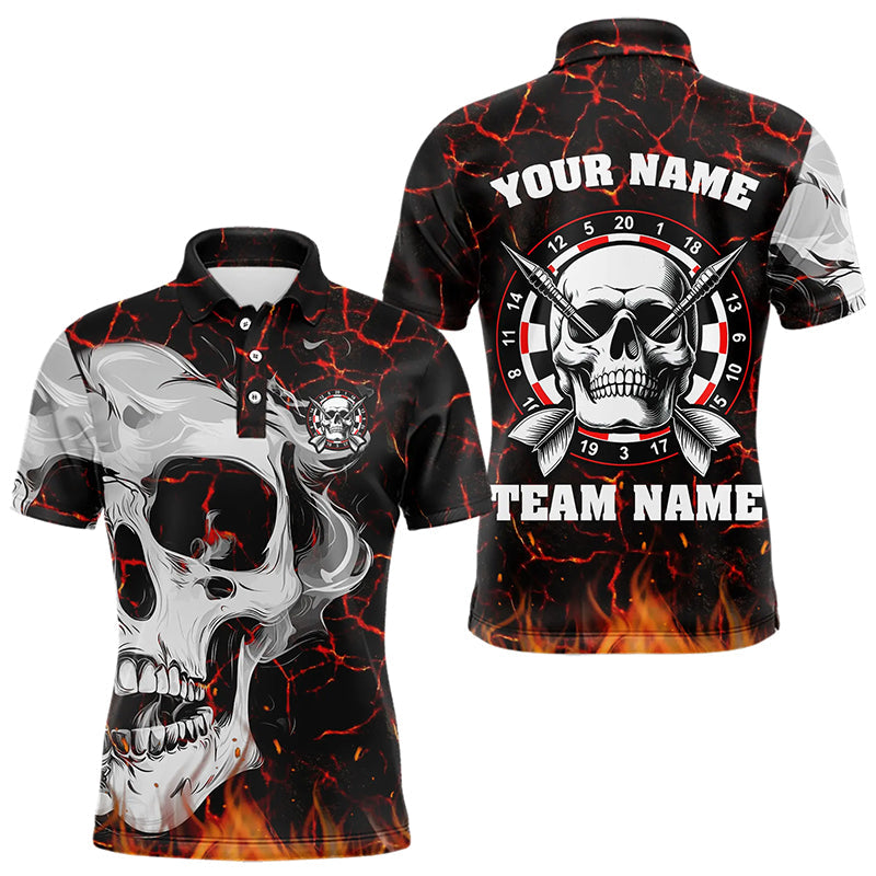 Rotes Leuchtendes Feuer Riss Schädel Dartshirts Maßgeschneiderte Gruselige Herren Dartshirts Dart Trikot TDM3267