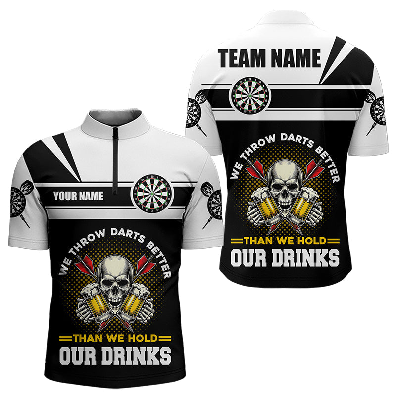 Wir werfen Darts besser Skull Bier Lustig Individuelles Viertelreißverschluss Herren Shirt, Dart Shirt Dart Trikot TDM3458