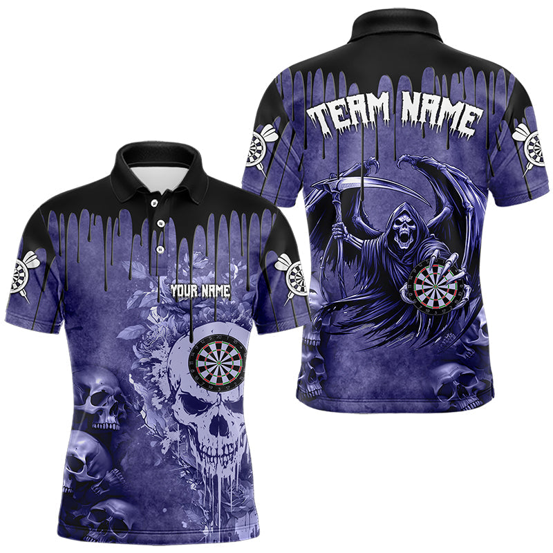 Individuelle lila Gothic-Schädel-Dart-Poloshirts für Herren, cooles Dart-Teamtrikot TDM3463