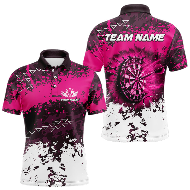 Individuelles Pinkes Dartbrett Feuer Grunge Dart Poloshirt Für Herren – Darttrikots TDM3767